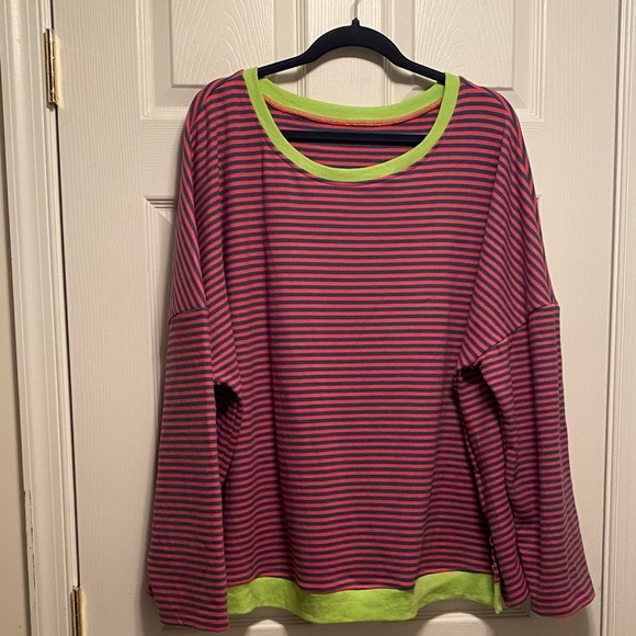 Tops - Striped Pink and Blue Long Sleeve Top…size 2XL